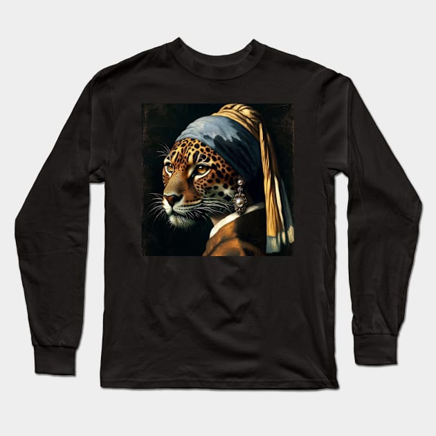 Wildlife Conservation - Pearl Earring Jaguar Meme Long Sleeve T-Shirt by Edd Paint Something